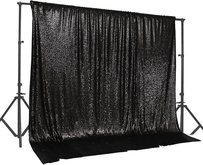 PartyDelight Black Sequin Backdrop 20x10ft Sparkly Photo Curtain | 4 Inch Rod by PartyDelight