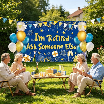 Blue Gold I'm Retired Ask Someone Else Backdrop Banner Photography Background - Image 4