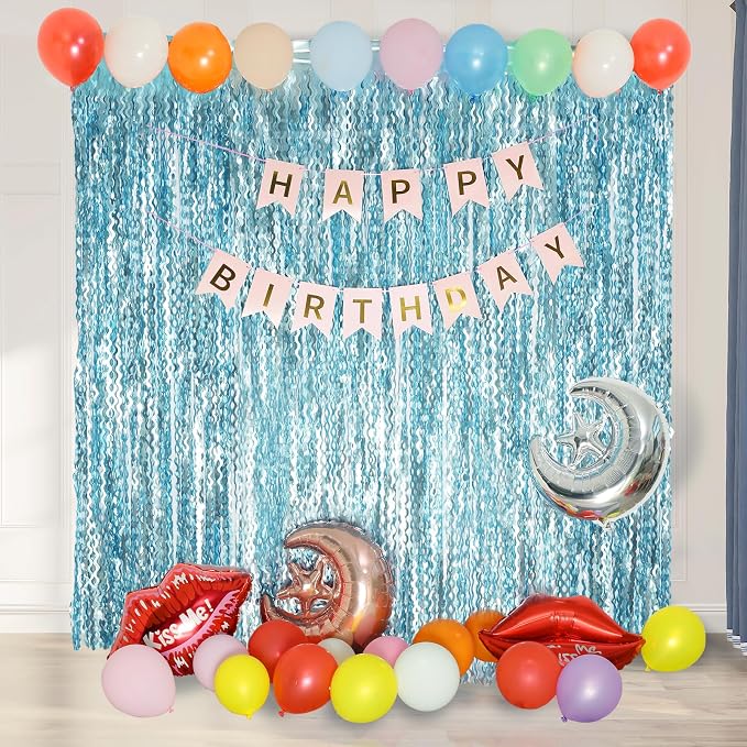 4 Pack Wavy Blue Foil Fringe Curtain 3.3x6.6 Feet | Blue Streamers Tinsel - Image 4
