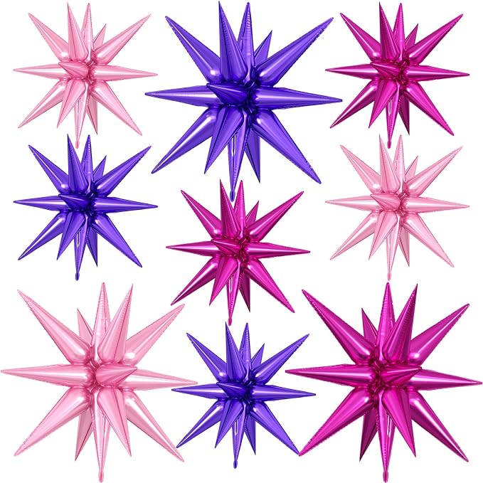 9Pcs Purple Pink Star Balloons, Large Explosion Foil Balloons, Metallic Mylar by Dagelar
