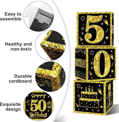 Eiurteao 3pcs Black Gold 50th Birthday Decorations Boxes - Image 5