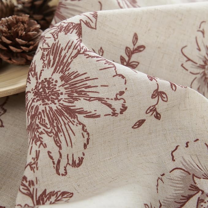 jinchan Red Floral Linen Curtains 96 Inch Farmhouse Back Tab 2 Panels | Light - Image 6