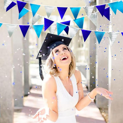 Navy Blue Silver Party Decorations Metallic Fabric Triangle Pennant Banner Flag - Image 5