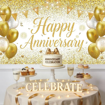 White Gold Happy Anniversary Banner Large Backdrop Decorations, Church or Work - Image 5