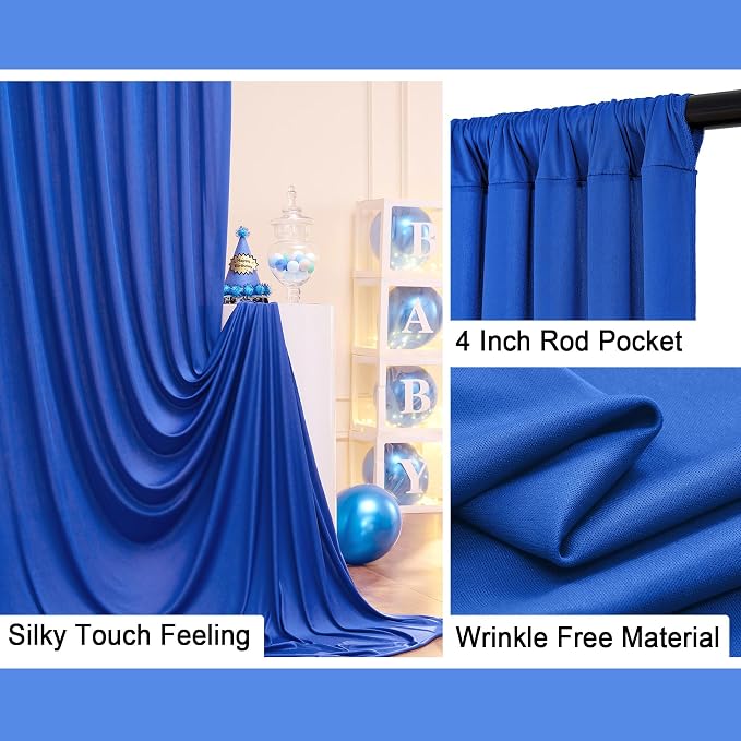 10ft x 8ft Wrinkle Free Royal Blue Backdrop Curtains - Image 4