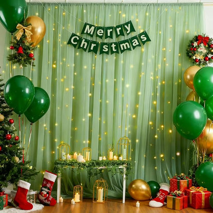 10x10ft Olive Green Tulle Backdrop Curtain - Image 2