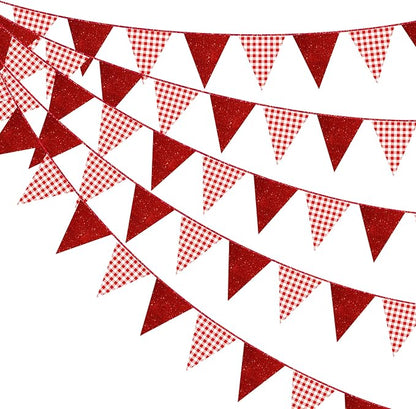 Red Buffalo Plaid Party Decorations Pennant Banner Flag Hanging Red Glitter by pinkblume