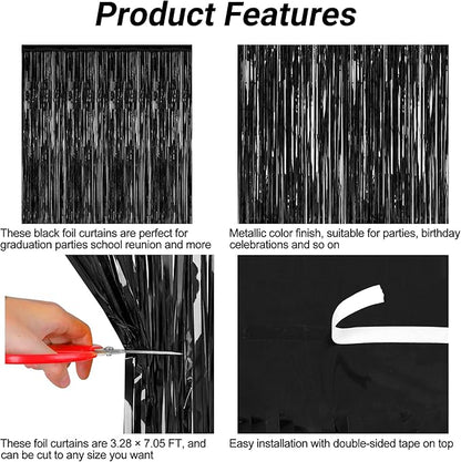ZATAYE 2 Pack Black Foil Curtain Backdrop Birthday Party Decorations | Black - Image 4