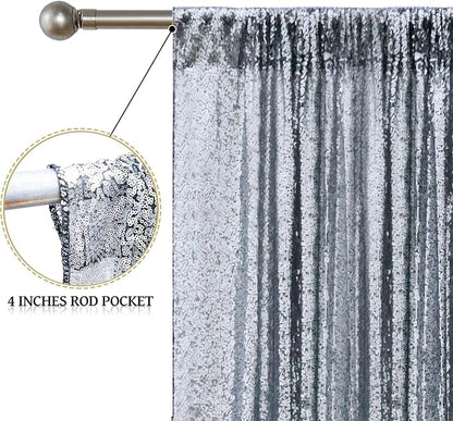 Sugargirl Black Silver Sequin Backdrop Curtain 4 Panels 2FTx8FT Glitter Black - Image 4