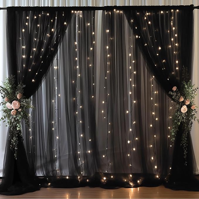 20x10ft Black Tulle Backdrop Curtain by Partisky