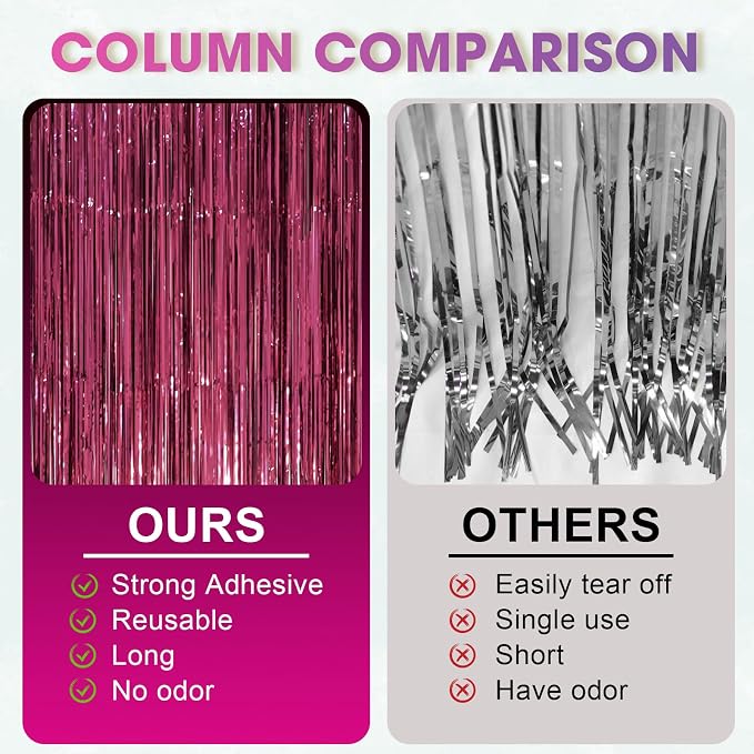 Voircoloria Burgundy Foil Fringe Backdrop Curtains, 3 Pack | Tinsel Streamers - Image 4