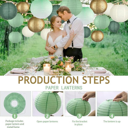 15-Pack Sage Green Gold Paper Lanterns, Hanging Classroom Decor | 6, 10 Inch - Image 6