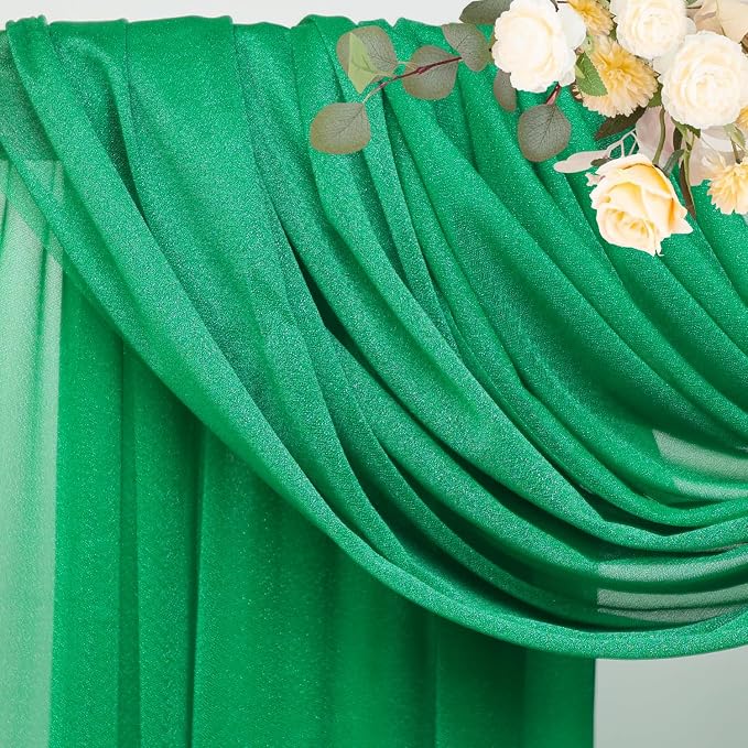 Wedding Arch Draping Fabric Backdrop 3 Panels, Emerald Green | 28.7"x20FT Sheer - Image 4