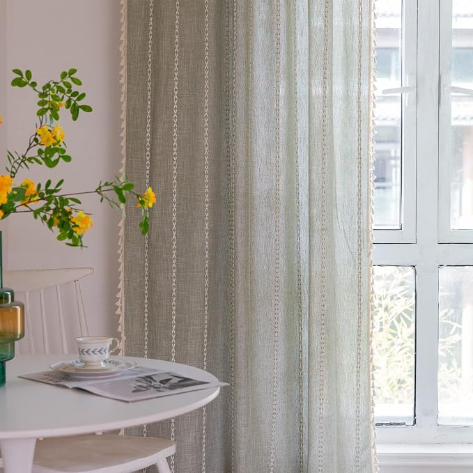 Boho Embroidered Linen Curtains - Image 5