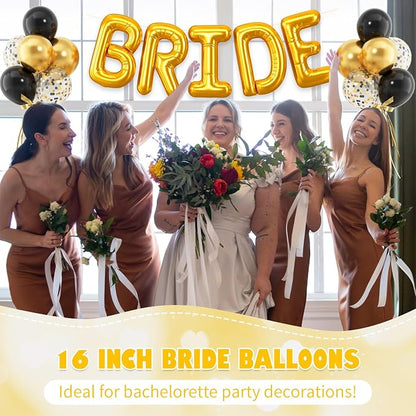 BRIDE Balloons Bachelorette Party Decorations, 16 Inch Metallic Gold Bride - Image 4