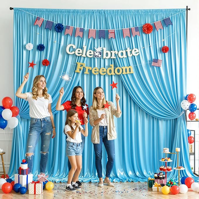 10x10ft Sky Blue Glitter Backdrop Curtain - Image 6