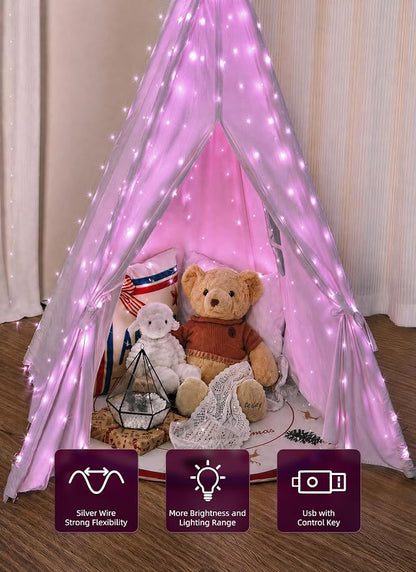 Brightown 300 LED Pink Fairy Curtain Lights, 9.8ft x 9.8ft String Lights | USB - Image 3