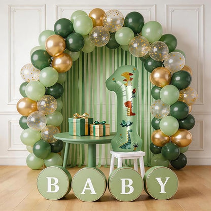40 Inch Dinosaur Number 1 Balloon | Olive Green Number - Image 3