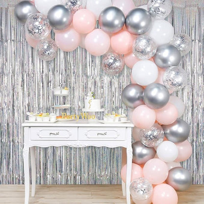 Silver Tinsel Foil Fringe Curtain Backdrop, 3.3 x 8.2 ft Metallic Glitter - Image 5