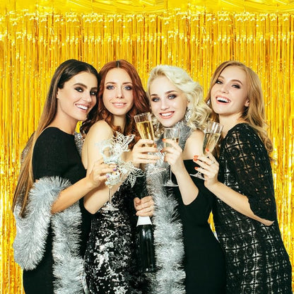 Voircoloria Gold Foil Fringe Backdrop Curtains, 2 Pack | Tinsel Streamers - Image 6