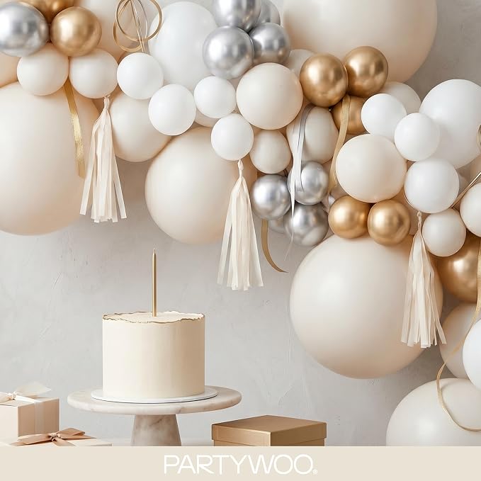 PartyWoo White Balloons 120pcs Sand White Beige Cream Ivory Boho Neutral | - Image 8