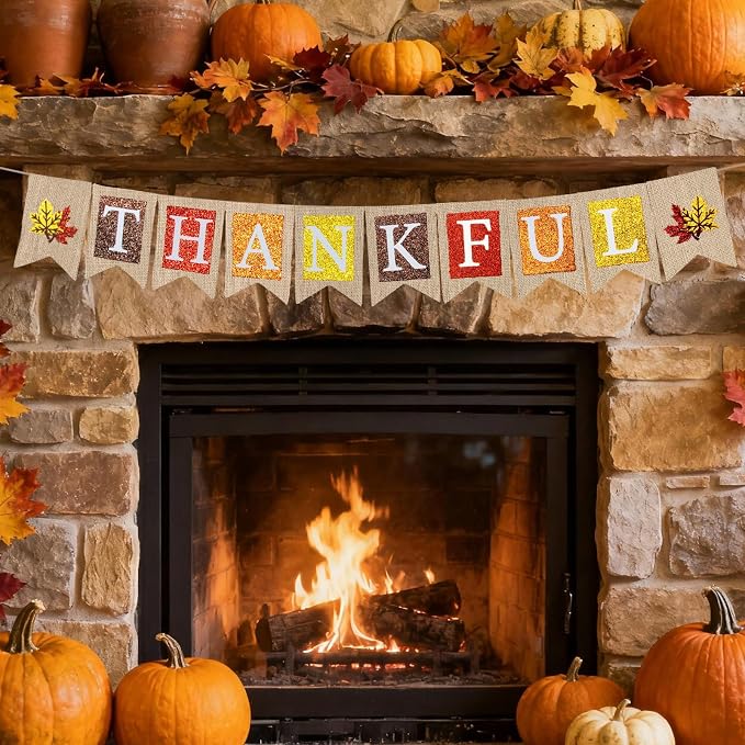 Thankful Burlap Banner, Pre-Strung Thanksgiving Banner Rustic Thanksgiving - Image 5