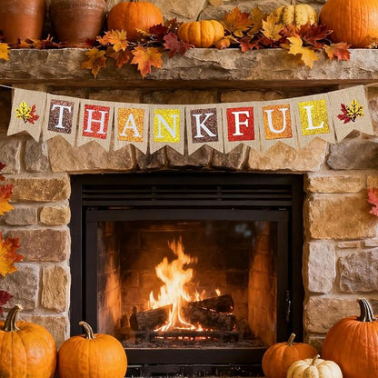 Thankful Burlap Banner, Pre-Strung Thanksgiving Banner Rustic Thanksgiving - Image 5