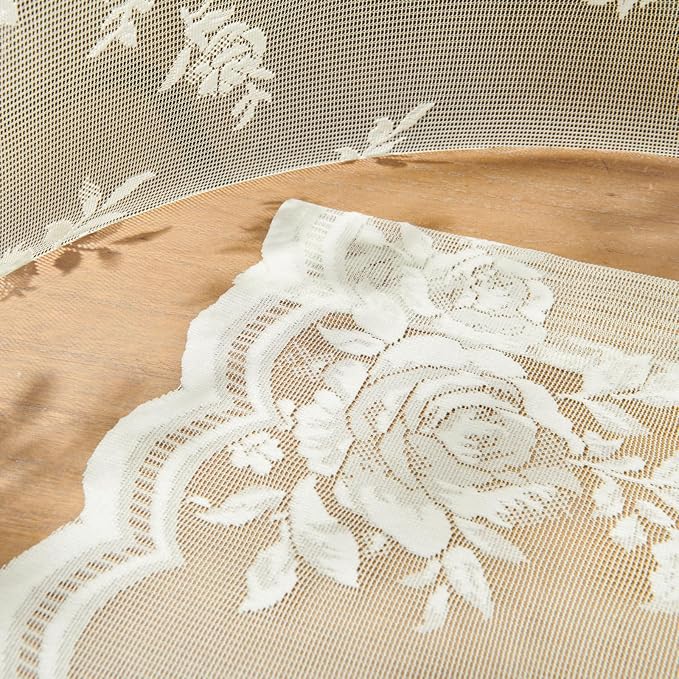 Cream Lace Curtains 102 Inches Long 2 Panels Victorian Floral - Image 7