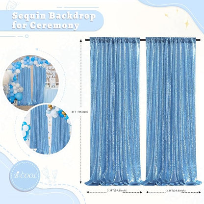 Baby Blue Sequin Backdrop Curtains 2 Pcs 3.3ftx8ft Sparkle Backdrop Fabric | - Image 4