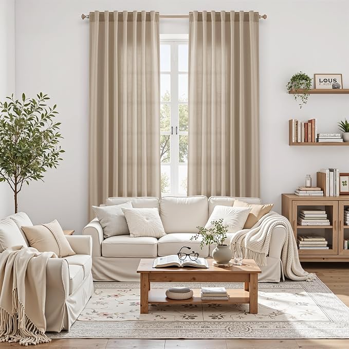 Sepia Beige Linen Curtains 96 Inches Long - Image 5