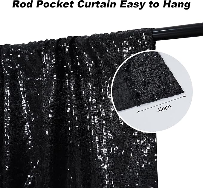 Juya Delight Black Sequin Backdrop, 10FTx10FT NO See-Through Photobooth - Image 3