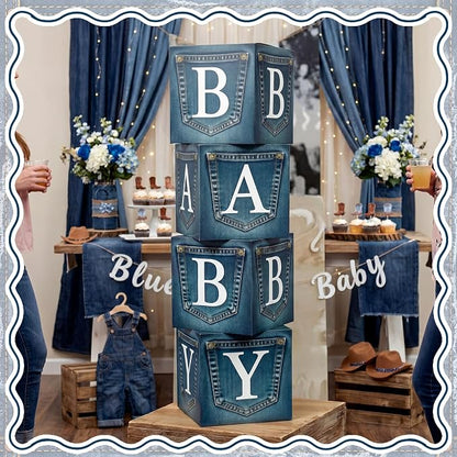 4 Pcs Blue Jean Baby Shower Decoration Party Boxes - Image 6