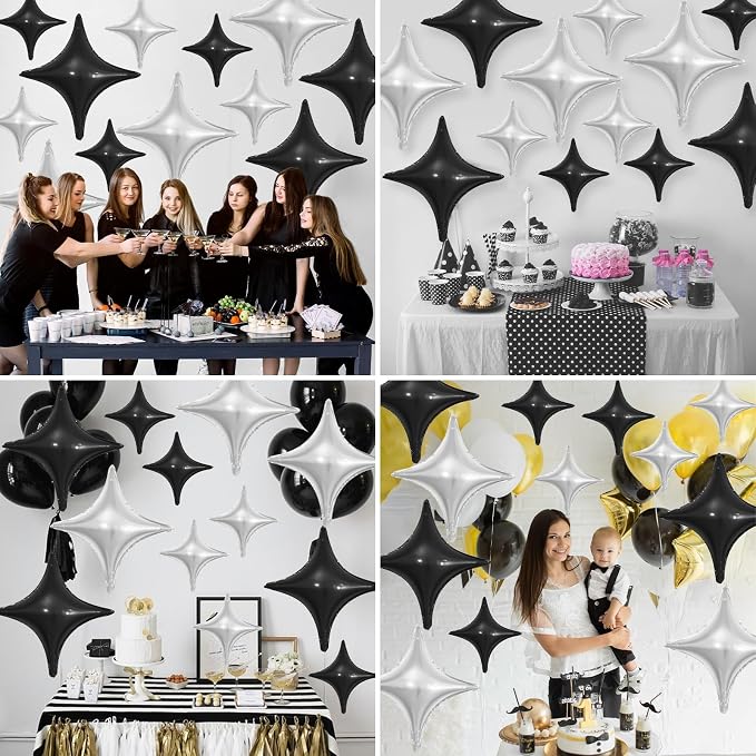 Black Silver Star Balloons, 26Inch and 10Inch Black Silver Quadrangle Helium - Image 3