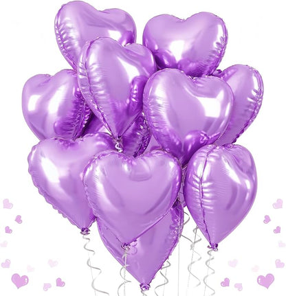 Purple Foil Heart Balloons, 18 Inch Light Purple Helium Heart Balloons by TAOYE