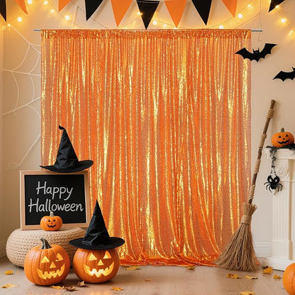 Poise3EHome 6FT x 8FT Orange Sequin Photography Backdrop Curtain - Image 2