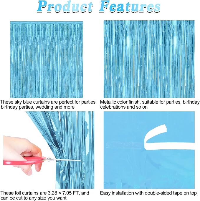 12 Pack Party Decorations, 3.28 FT x 7.05 FT Sky Blue Curtains, Metallic Party - Image 4