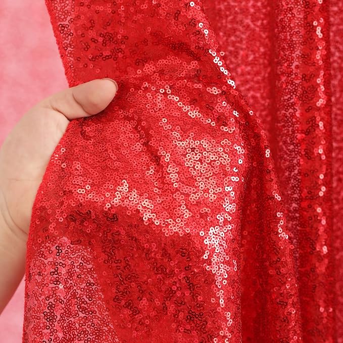 Red Sequin Backdrop Curtains 2 Pcs 3.3ftx8ft Sparkle Backdrop Fabric | Glitter - Image 5