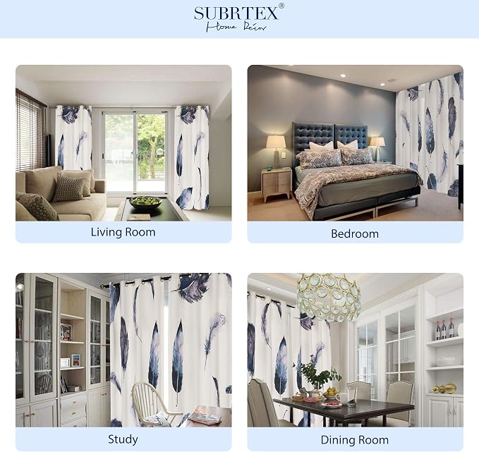 SUBRTEX Boho Leaf Printed Curtains 63 inch Long 2 Panels, Room Darkening - Image 6