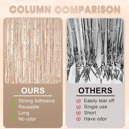 Voircoloria Laser Champagne Foil Backdrop Curtains, 3 Pack | Tinsel Streamers - Image 6