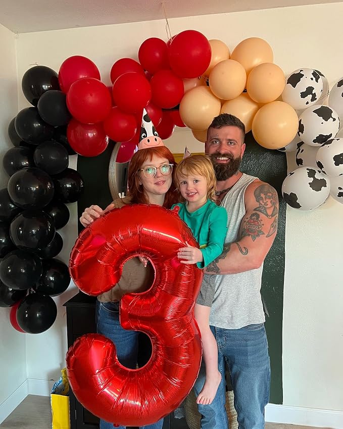 3 Balloon - Red Birthday Number Balloons, 40 Inch Decorations Men Women | Red - Image 4