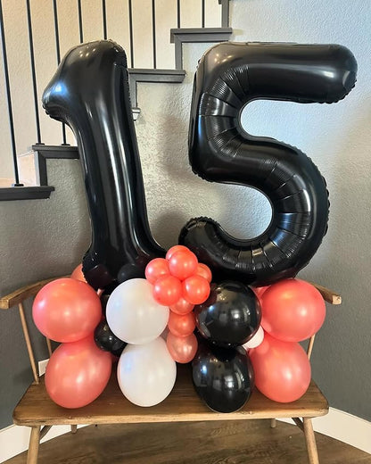 17 Balloon - Black Birthday Number Balloons, 40 Inch Decorations Men Women | - Image 7