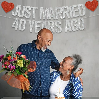 Silver Glitter Just Married 40 Years Ago Banner, NO DIY, Pre-Strung 40th - Image 5