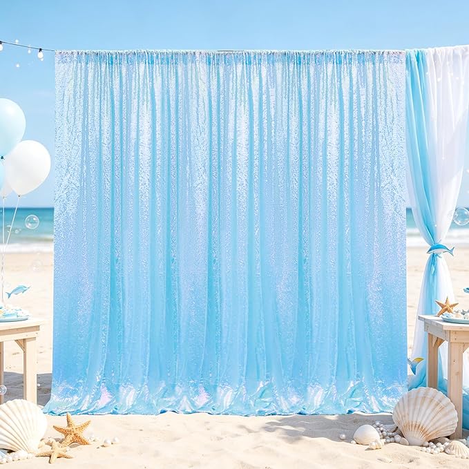 Hahuho Mermaid Blue Sequin Backdrop Curtain, Banquet Decoration（6 Panels - Image 8