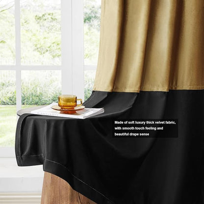 BULBUL Modern Gold Black Velvet Curtains Luxury 72 inch - Image 5