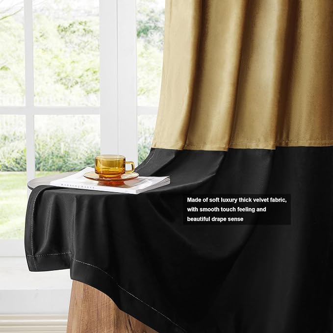 BULBUL Modern Gold Black Velvet Curtains Luxury 90 inch - Image 5