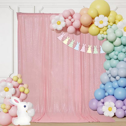 PartyDelight Pink Sequin Backdrop 8x8ft Sparkly Photo Curtain | 4 Inch Rod by PartyDelight