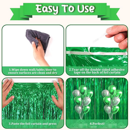 Voircoloria Green Foil Fringe Backdrop Curtains, Birthday Party Decorations - Image 3