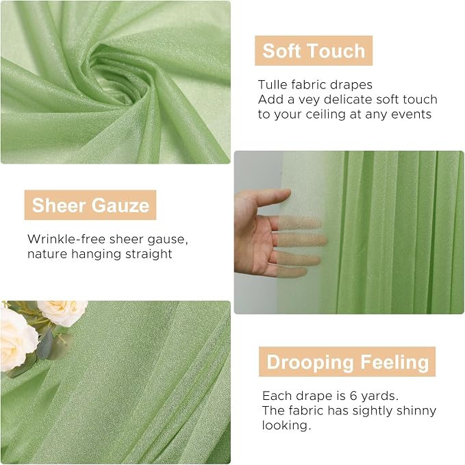 Wedding Arch Draping Fabric Backdrop Drapes 4 Panels, Sage Green | 28.7"x20FT - Image 2
