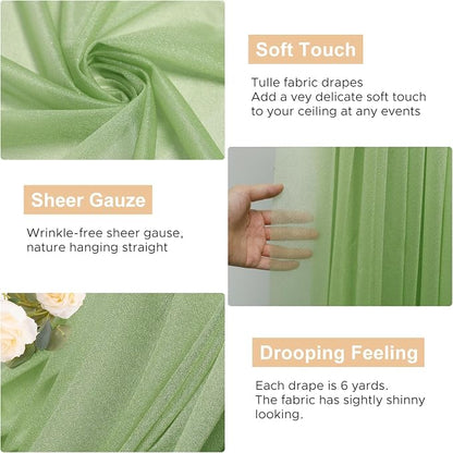 Wedding Arch Draping Fabric Backdrop Drapes 3 Panels, Sage Green | 28.7"x20FT - Image 2