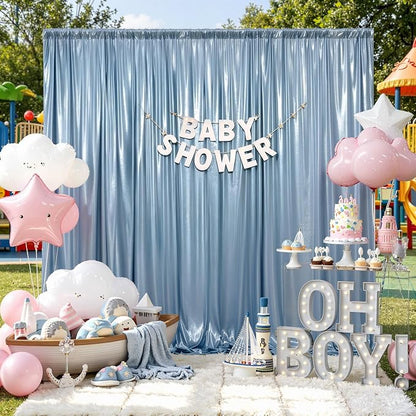 20x10ft Dusty Blue Sequin Backdrop Curtains, Wrinkle Free Glitter Backdrop - Image 2